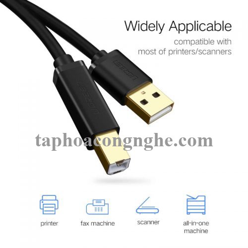 Ugreen 10351 3M màu Đen Cáp USB 2.0 sang USB B máy in đầu mạ vàng US135 30010351